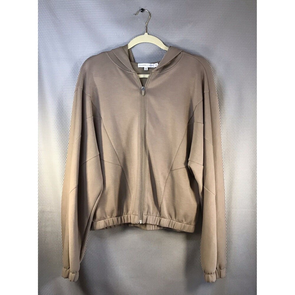 Sincerely Jules Zip Up Hooded TAN Cropped Jacket Modal Size XL